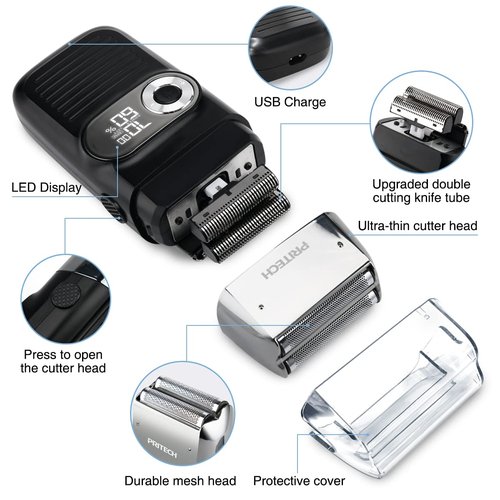PRITECH Foil and Bald Shavers 2 in 1 Electric Shaver for Men Foil Blade and PopupTrimmer with Rechargeable 3 Adjustable Speeds Men's Shaver (Black Silver)