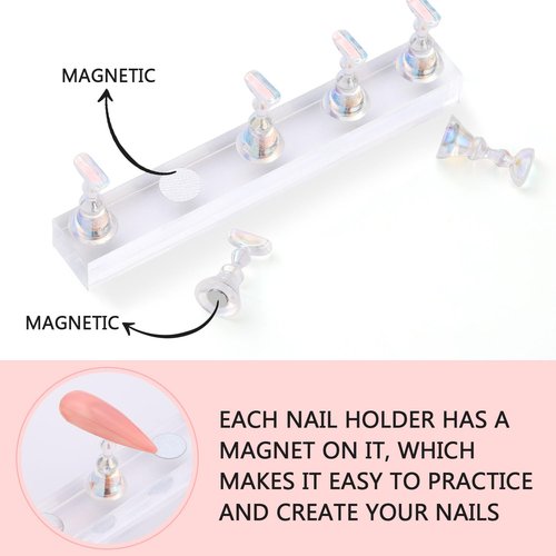 Etercycle Nail Stand Acrylic Nail Art Display Stand Practice Nail Holder for Painting Nails Magnetic Practice Stands with Reusable Putty (Pink Clear)
