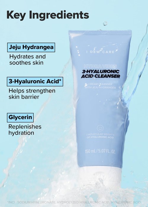 I DEW CARE Hydra Vibes 3-Hyaluronic Acid Cleanser, 150ml, 5.07 fl. oz. + Lip Oil Gloss - Glow Easy, 0.12 Fl Oz Bundle