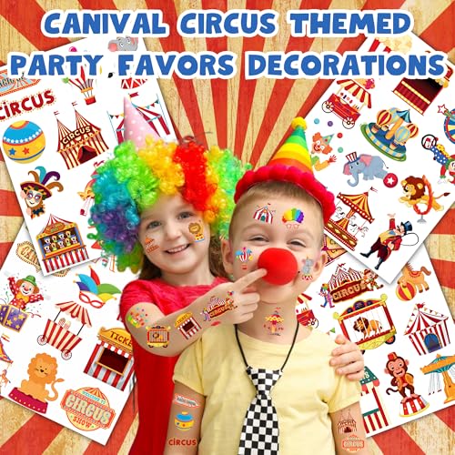 50 PCS Carnival Circus Temporary Tattoos for Kids, Circus Themed Tattoos for Birthday Party Supplies Funny Clown Tattoo Stickers for Kids Boys Girls Party Bag Filler
