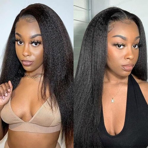 Kerriana Kinky Straight Closure 100% Human Hair 14 Inch Transparent 4x4 Closure Light Yaki Natural Black Color For Women