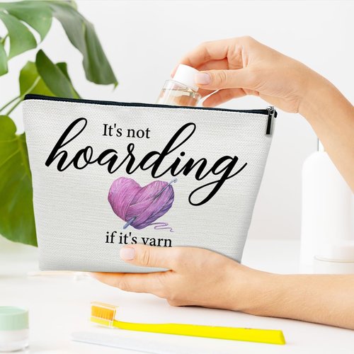 Ythuil Crochet Gifts Makeup Bag, Knitting Gifts for Lovers Crocheters Knitters Women, It's not Hoarding If It's Yarn Cosmetic Bag for Purse