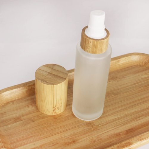COSIDEA 6 pcs Empty 2oz /60ml bamboo lid Frosted glass spray bottle with fine mist despenser head for liquid perfume toiletries containers, toner bottles