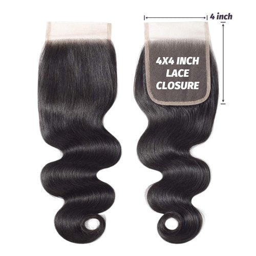 4x4 Lace Closure Human Hair Body Wave HD Lace Closure 20 Inch 100% Brazilian Virgin Human Hair Extensions 150% Density Pre Plucked Natural Black Color