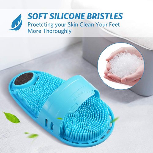 meidong Silicone Shower Foot Scrubber Personal Foot Massage and Cleaning, Non-Slip Foot Scrubber for Men and Women (1PCS Blue)