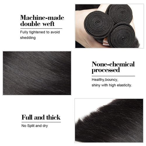 Straight Bundles Human Hair Unprocessed Virgin 3 Bundles 24 26 28 Inch Natural Black Straight Bundle Human Hair Extensions 50 Gram Per Bundle