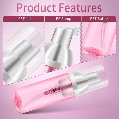 2 Pack Travel Foam Pump Bottle 60 ml/2 oz Small Size Foam Spray Bottle & Pump Bottle Dispenser for Face Wash, Lash Shampoo, Skin Care - Clear Plastic Mini Empty Refillable Containers （Pink and Green）