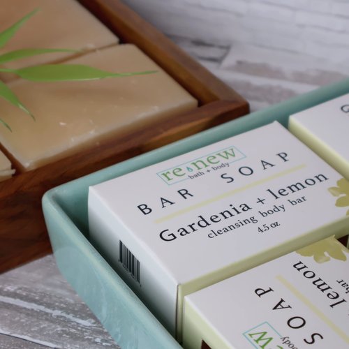 renew bath + body Natural Bar Soap, Gardenia & Lemon, Handmade in the USA by Cold Process with a Moisturizing Oil Blend Infused with Shea Butter - 5 Pack, 4.5 ounce bars