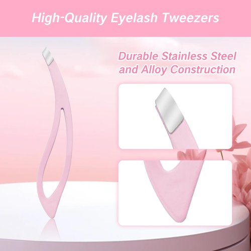 NIIIYTYB Lash Tweezers for Eyelash Extensions,with Grip Curved Handle Slant Tip Eyebrow for Shaping Mini Tweezer Set for Women Ideal Facial Hair Removal Tools Ergonomic Designer Pink