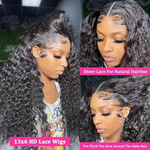 Deep Wave Lace Front Wigs Human Hair 250 Density 15A Raw 13x6 hd Lace Frontal Deep Curly Human Hair Wig for Women (22 inch)