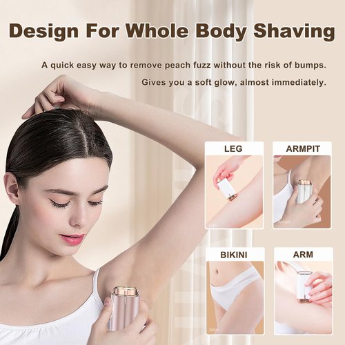 Facial Hair Removal for Women, Portable Painless Lady Shaver with Built-in LED, Wet/Dry Electric Razor Hair Remover Device for Face/Lips/Peach/Fuzz