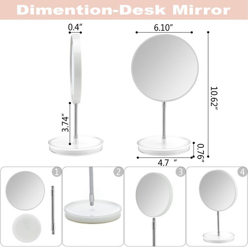 Jasefa 1x/5x Magnifying Makeup Mirror with Stand, Magnified 6" Double Sided Desk Table Mirror，180° Rotation Tabletop Cosmetic Mirror for Traveling,Shaving -White