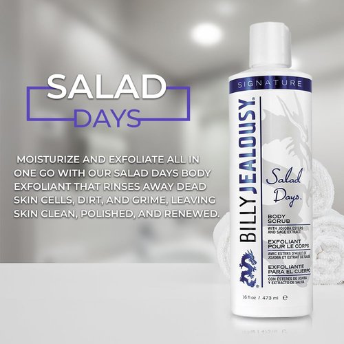 Billy Jealousy Salad Days Body Scrub, Exfoliating Moisturizing Vegan Bath Product with Jojoba Esters and Sage Extract with Sea Salt and Spearmint Scent, 16 Fl Oz