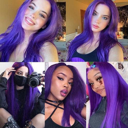 Lezaxiu Purple Synthetic Hair Wigs Long Straight Hair Natural Dark Purple Color Wig Heat Resistant Fiber Hair Wigs for Fashion Women