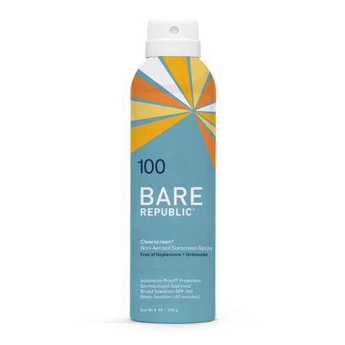 Bare Republic Clearscreen Sunscreen & Sunblock Spray with Vitamin E, 6 Fl Oz (SPF 100)
