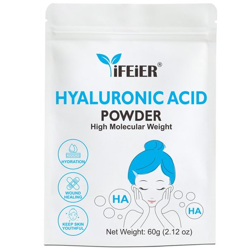 iFEiER Hyaluronic Acid Powder | High Molecular Weight Hyaluronic Acid Serum Powder | 60g(2.12oz) Cosmetics Grade | Sodium Hyaluronate HA | LMW HMW Hyaluronic Acid ingredient for DIY Serums