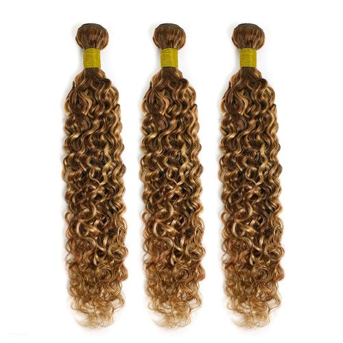 Ombre Curly Bundles Human Hair 4/27 Human Hair Bundles Highlight Honey Brown Bundle 14 14 14 Inch Salon Quality Double Weft Brazilian Virgin Remy Hair Extensions Deals