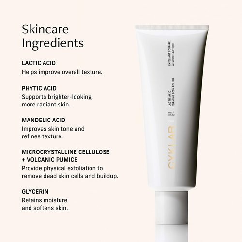 Cyklar Lactic Acid Foaming Body Polish – Exfoliating Body Wash with Chemical & Physical Smoothers – Includes Glycerin Hydration, Mandelic Acid & Volcanic Pumice. Fragrance-Free, 11 fl oz