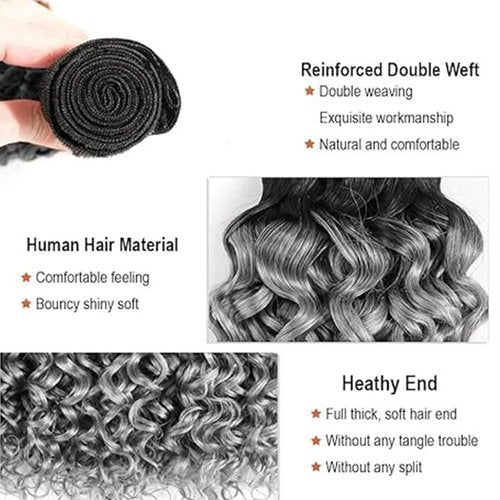 Ombre Grey Human Hair Bundles 16 18 20 Inch Deep Wave T1B/GREY Human Hair Bundles Grey Bundle 12A Unprocessed Brazilian Virgin Hair 3 Bundle for Black Women