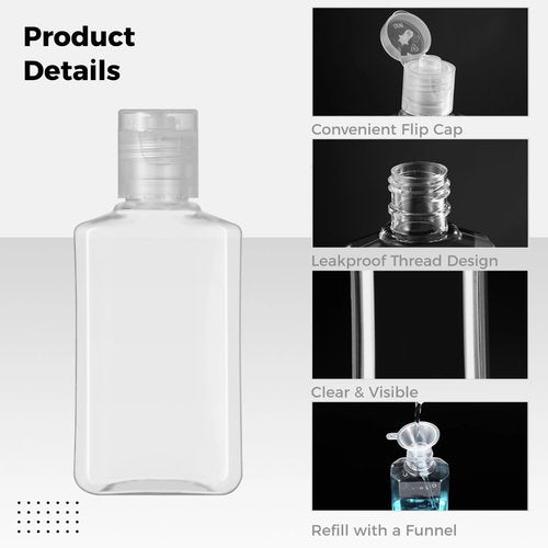 60 Pieces 2 oz Plastic Bottles Clear Travel Bottles with Flip Cap Portable Empty Hand Sanitizer Bottles, Refillable Containers for Travel Business Trip for Shower Gel, Face Creams, Body Lotions
