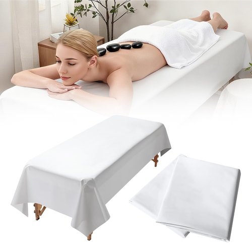 Waterproof Massage Table Cover,51 x 87 Inch Reusable Wax Mat Pad PVC Body Wax Bed Pad Protection Cover Sheet for Massage Bed, Wax Bed Sheet for Waxing Body Wax Bed Pad for Tattoo(White 2 Pcs)