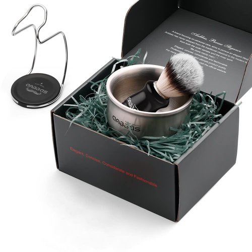 Anbbas Synthetic Badger Hair Shaving Brush,Stainless Steel Shaving Soap Bowl and Higher Brush Holder Stand Set for Men Wet Shave