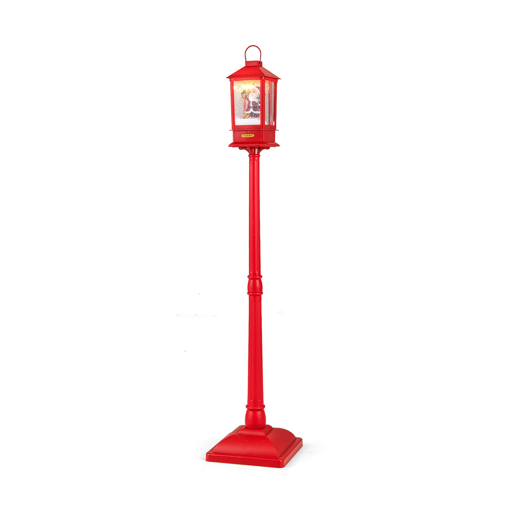 68 Inch Festive Musical Christmas Street Lamp Post with Snow Globe Lantern - Red Variation
