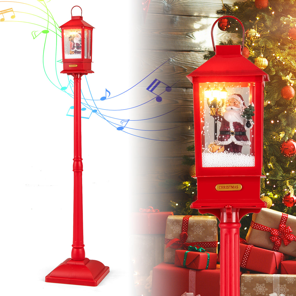 Christmas Musical Street Lamp Post with Detachable Snow Globe Lantern - 61 Inch Red