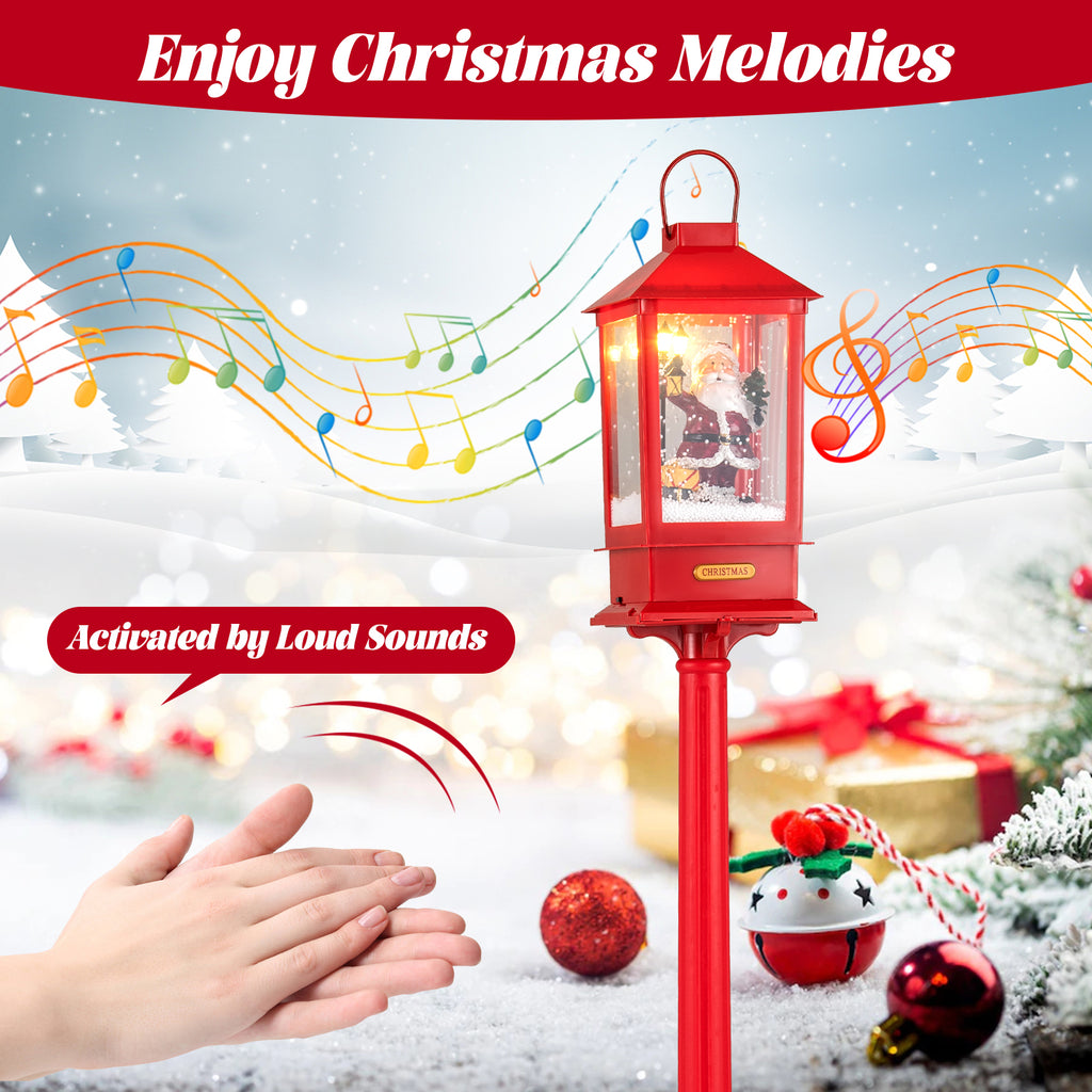Christmas Musical Street Lamp Post with Detachable Snow Globe Lantern - 61 Inch Red