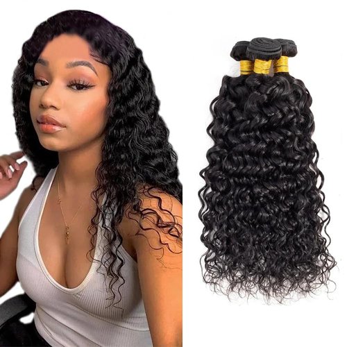 Water Wave Bundles Human Hair Wet And Wavy Human Hair Bundles Double Weft Natural Black Color 12 14 16 Inch Brazilian Virgin Remy Hair Extensions For Women 300G