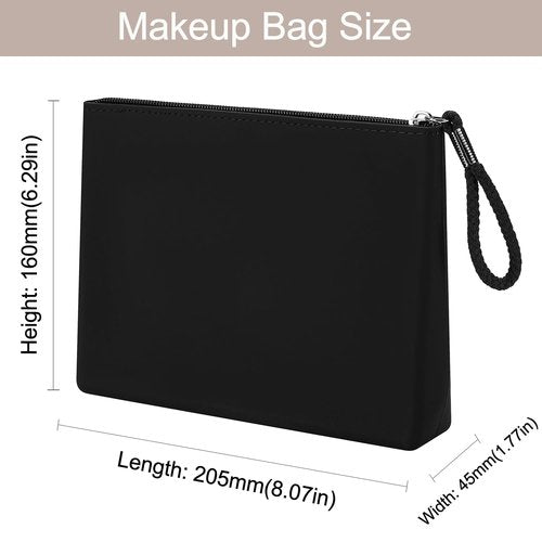 WHHJM Silicone Makeup Bag for Purse Zipper Cosmetic Pouch Makeup Brush Holder Large Makeup Organizer Silicone Travel Pouch for Women (Black)