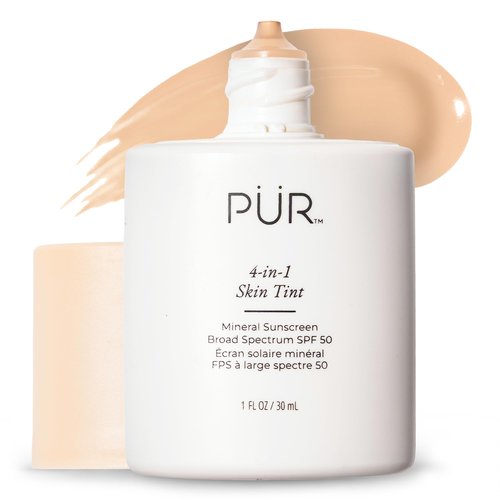 PÜR Tinted Sunscreen for Face, 4-in-1 Skin Tint - Broad Spectrum Mineral Sunscreen, SPF 50 - Tinted Facial Moisturizer, Primer & Foundation for Sun Protection - Lightweight, Buildable Coverage – Bone