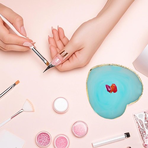 2 Pcs Resin Nail Art Palette, Nail Painting Mixing Tray with Gold Edge, Nail Art Display Board, Nail Polish Holder for Nail Design, Manicure Tools for Nail Artists (E-Heart-Shaped White and Purple)