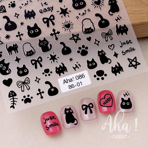 2 Pcs Cute Nail Art Stickers Cute Dog Self-Adhesive DIY Nail Decals Black White Cat Nail Stickers for Nail Art Kawaii Cat Nail Decals Cartoon Bow Heart Design for Women Nail Decorations