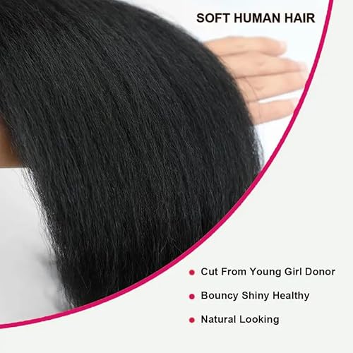 Kinky Straight Bundles 16 18 20 Inch 3 Bundles Kinky Straight Human Hair Bundles 12A 100% Unprocessed Brazilian Virgin Yaki Straight Bundles Hair Extension For Women Black Color