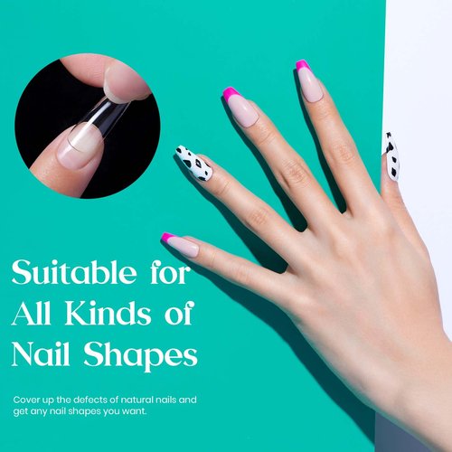 beetles Gel Polish 2 in 1 Nail Glue and Base Gel Kit for Acrylic Nails,and Medium Coffin False Nails Tips 500Pcs Fake Gel Tips