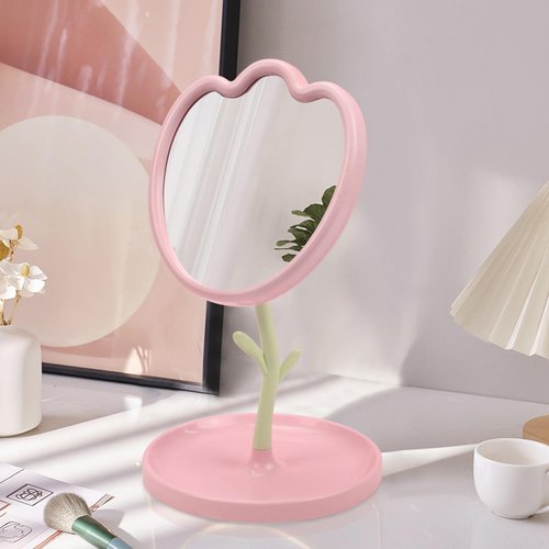 LIYAZHIL Flower Shaped Desk Mirror with Tray Adjustable Angle Tabletop Vanity Makeup Mirror for Home Decoration