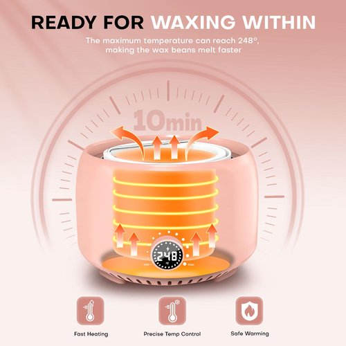 Waxing Kit for Women with 14oz 5 Bags Hard Wax Beans, Digital Display Blush