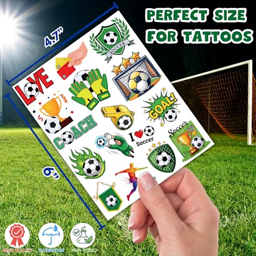 50 PCS Soccer Ball Temporary Tattoos for Kids, Sport Themed Tattoos for Birthday Party Supplies Europa World Cup Football Sports Player Tattoo Stickers for Boys Girls Party Bag Filler School Reward