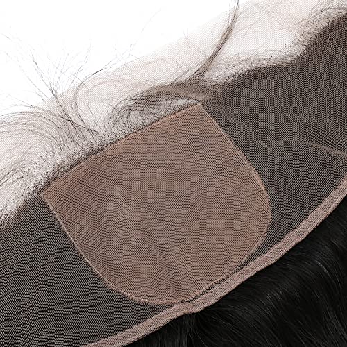 One Donor Top Grade 13x4 Silk Base Lace Frontal Closure Human Hair with Baby Hair Straight Brazilian Virgin Hair Closure Free Part Natural Color Bleached Knots 14 inch