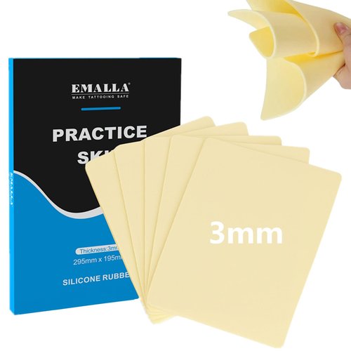 Yuelong 3mm Tattoo Skin Practice 10Pcs Fake Skins Thick 3mm Soft Pure Silicone Double Sides 7.4x5.6" Tattooing Eyebrow Practice for Beginner & Experienced Artist