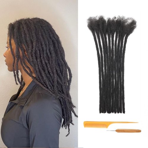 Dreadlock Extensions Human Hair 0.4cm Thickness 12 Inch 20 Strands 100% Real Human Hair for Man/Women/Kids Full Handmade Permanent Loc Extensions Bundles Can Be Dyed Bleached Curled and Twisted