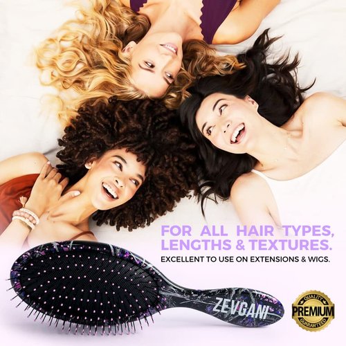 ZEVGANI Detangling Brush Ultra-Soft Bristles for Women & Kids Hair Detangler Smoothing Brush for Thick Curly Thin Long Short Wet or Dry Hair, MuddyGirl (Pink-Purple-Black)