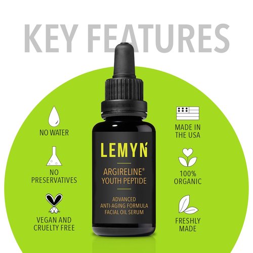 Lemyn Organics Argireline Youth Peptide Face Oil Serum | Anti-Aging, Hydrating, and Firming | Freshly Made Skincare | 15ml