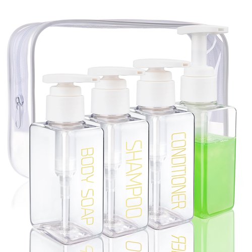 Hethyo Travel Bottles 4 Pack 3.7oz/110ml Travel Shampoo And Conditioner Bottles Empty Plastic Pump Bottle Dispenser Travel Size containers travel essentials
