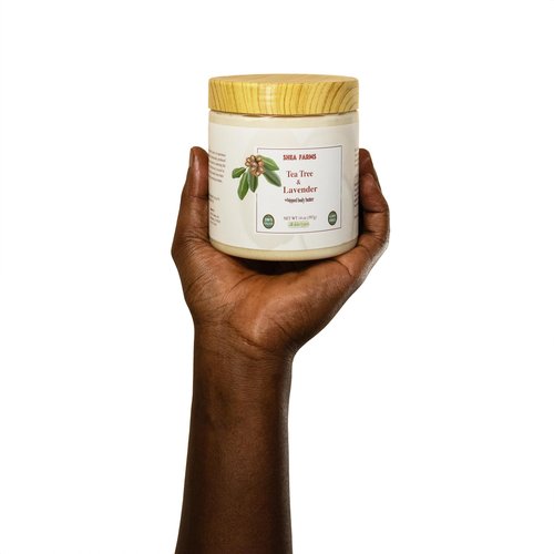 Shea Farms Natural Body Butter Shea Body Moisturizer with Natural Essential Oils to Deeply Nourish, Protect, and Rejuvenate dry Skin - Tea Tree and Lavender 14 oz