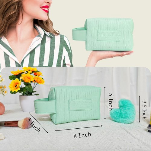 Violetline Travel Makeup Bag, Large Capacity Cosmetic Bag for Women, Water resistant Portable Pouch Open Flat Toiletry Bag Makeup Organizer with Handle (Green)