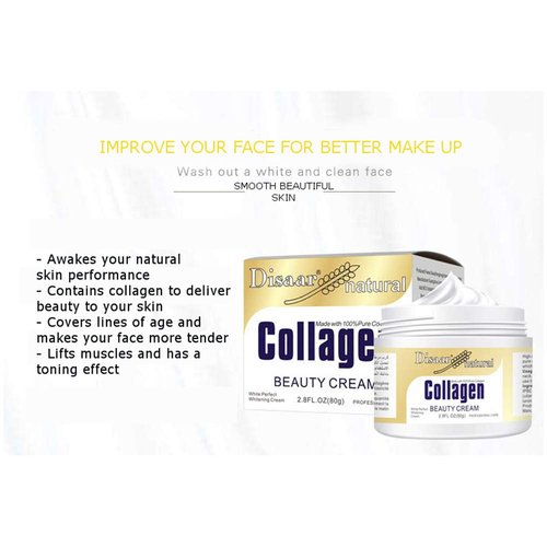 DISAAR Beauty Collagen Cream Forehead Neck Lines Smile Wrinkles Facial Spots Dry Skin Weak Muscules Improve Your Face 80g (Pack of 2)