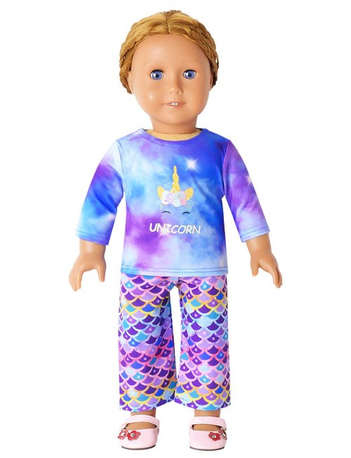 Pajamas for Girls Long Sleeve Pjs Set Matching American Girl Doll Clothes, Size 4t 5t