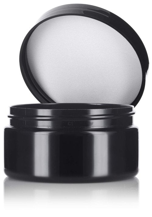 Black PET Plastic (BPA Free) Refillable Low Profile Jar - 8 oz (12 Pack)